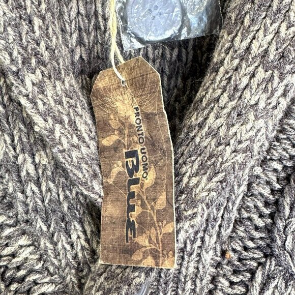 Pronto Uomo Shawl Collar Cardigan Sweater Mens Large Brown Cableknit Grandpa NWT - Picture 4 of 5